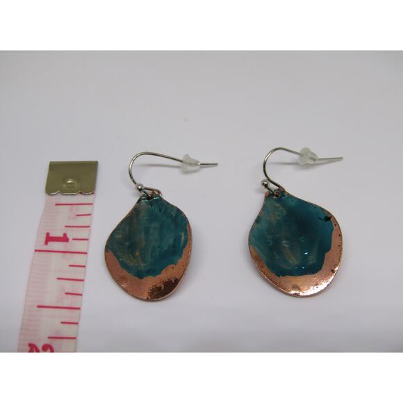 Copper Green Dangly Earrings Boho Cottagecore Teardrop 1 1/2" Grunge Whimsigoth - Picture 3 of 3